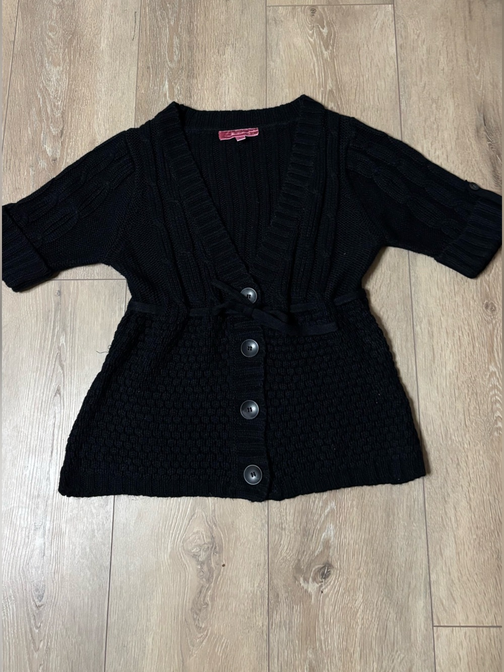 Y2k babydoll Black Cable-Knit Button Cardigan Sweater - Women